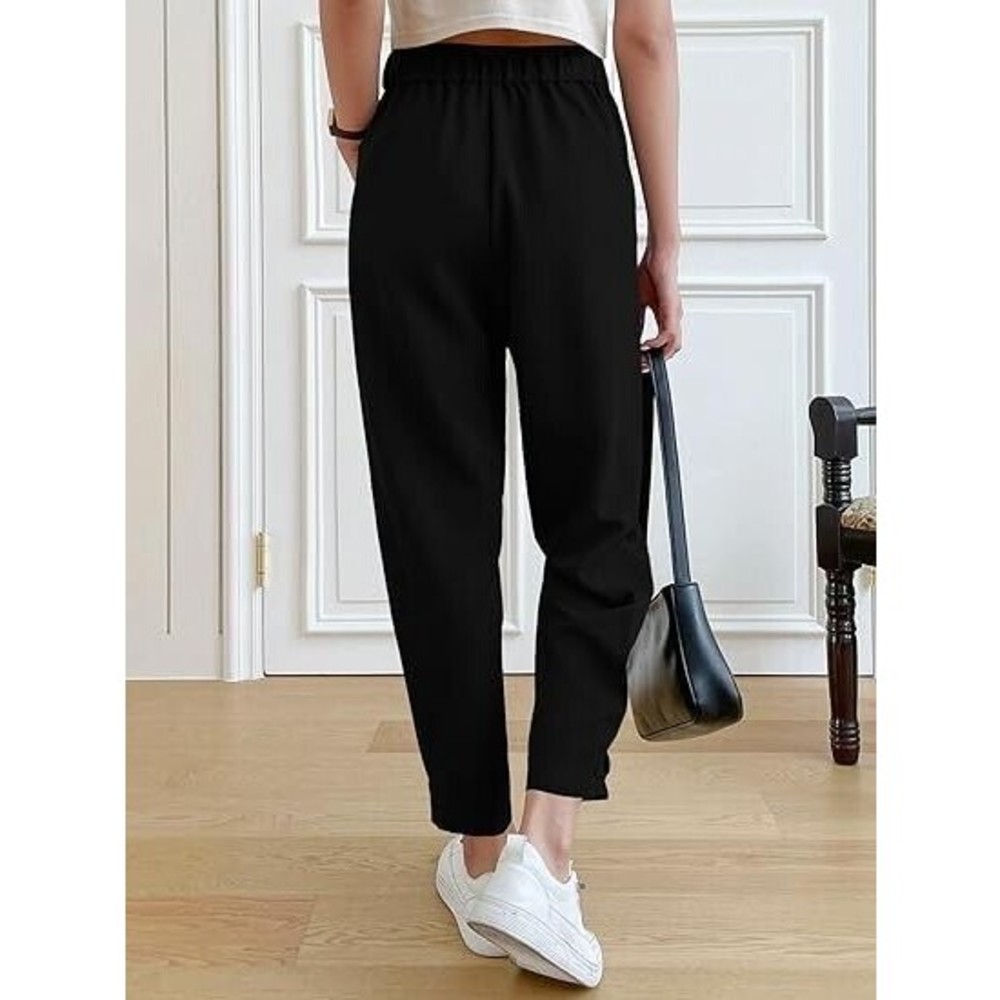 Office Pant Work Trousers Women Small Dress Pant Straight Leg Ankle Button Black